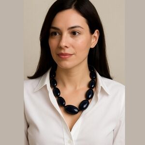 Navy blue Goldstone chunky statement necklace